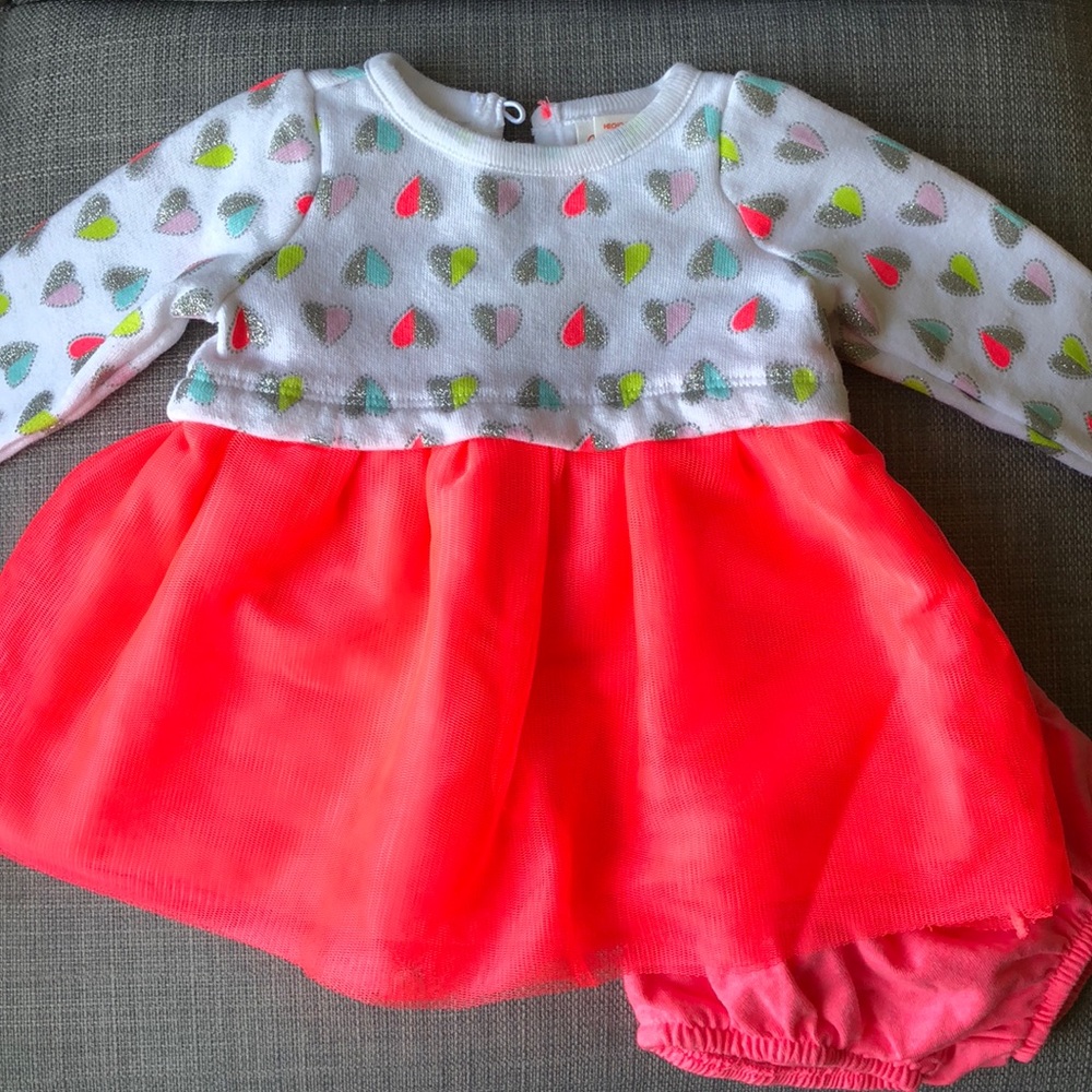 Cat and Jack Sweatshirt Coral Tulle Hearts Dress